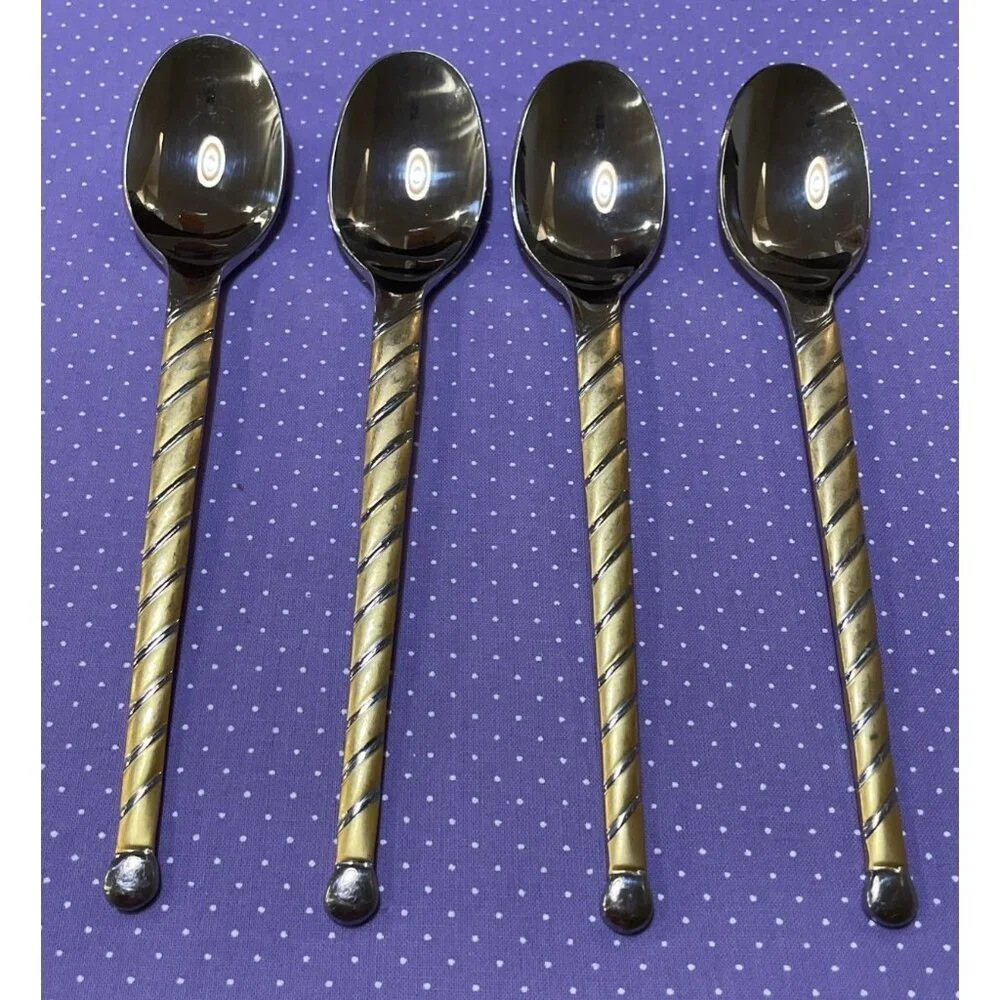 Cambridge Uptown Frosted Twist Ball Tip Stainless Gold Silver Teaspoons Set Of 4
